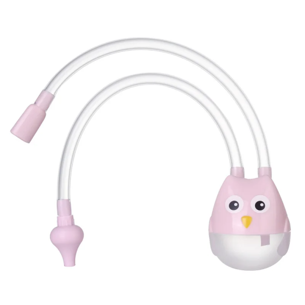 Aspirateur nasal pour nouveau-nés en PP et silicone 21x3,2 cm avec réservoir à motif de hibou pour enfants, aspiration hygiénique des mucosités rose