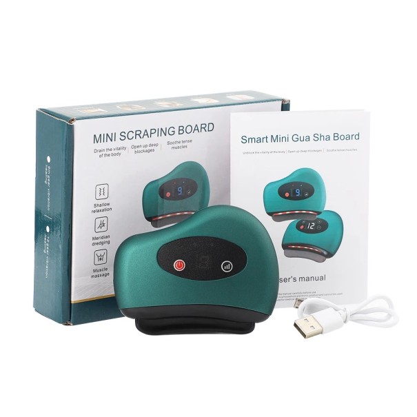 Aspiratore Massaggiante Elettrico a Vibrazione 8 x 9,5 cm Massaggio Riscaldante a 9 Livelli per Schiena, Collo e Braccia Supporto ai Meridiani Ricarica USB verde