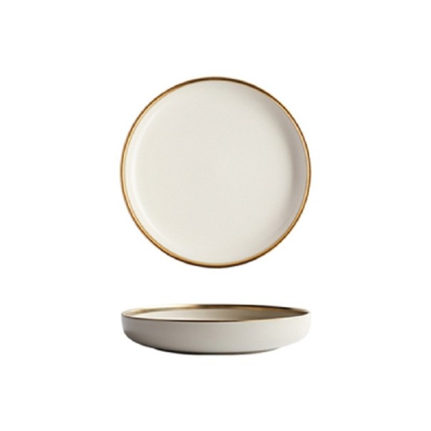 Assiette avec bord doré beige M