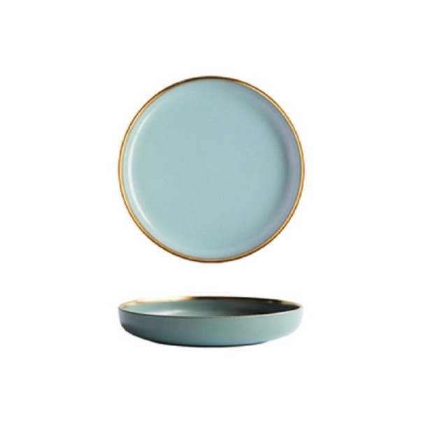 Assiette avec bord doré vert M