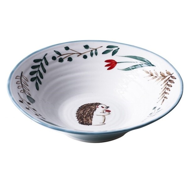 Assiette peinte avec des animaux bleu clair