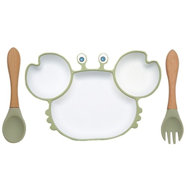 Assiette pour enfants avec couverts 3 pièces vert