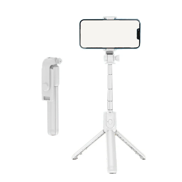 Asta selfie Bluetooth senza fili 190–813 mm Mini treppiede con telecomando Supporto per telefono per viaggi Supporto monopod pieghevole leggero bianco