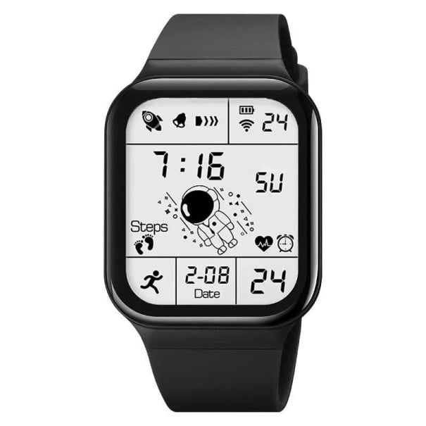 Astronaut Children's Watch with LED Display and Night Backlight Electronic Watch with Alarm and Date Black or White Version black