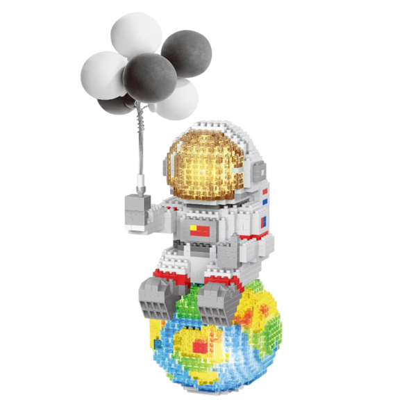 Astronaut pe Pământ cu baloane 8 x 9.5 x 20 cm LED iluminat micro cărămizi Set de construcție Spațial Model educativ creativ pentru pasionații 1