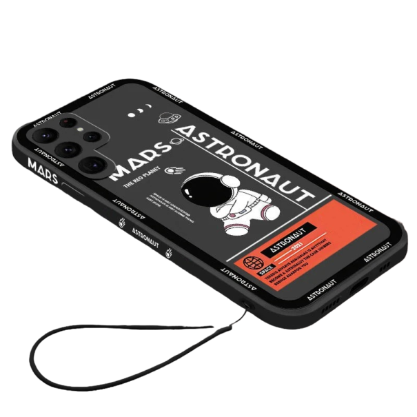 Astronaut-Themed Protective Case with Strap for Samsung Galaxy S23 Plus black
