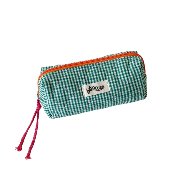 Astuccio a quadretti colorato Astuccio grande per ragazze per articoli di cancelleria Astuccio alla moda per cosmetici Borsa da viaggio e scuola verde