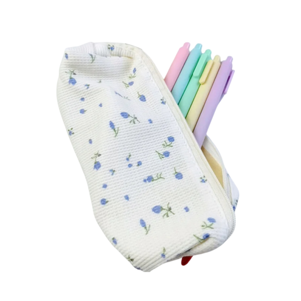 Astuccio floreale 18x5x5 cm Astuccio carino con piccoli fiori Stile fresco Pochette per penne Cancelleria semplice Regalo per studenti blu