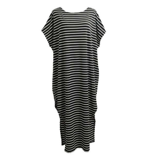 Asymmetrisch gestreiftes Maxikleid schwarz 4XL