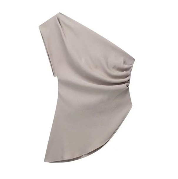 Asymmetrisch T-shirt met één mouw voor dames Elegante top voor in de stad Onregelmatige snit Modieuze blouse voor 's avonds Sexy moderne dameskleding bruin M