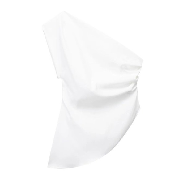 Asymmetrisch T-shirt met één mouw voor dames Elegante top voor in de stad Onregelmatige snit Modieuze blouse voor &#39;s avonds Sexy moderne dameskleding wit XS