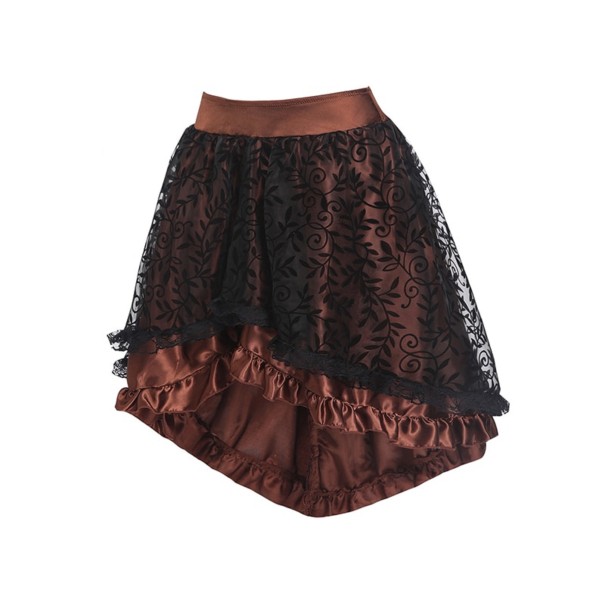 Asymmetrische damesrok met kant bruin M