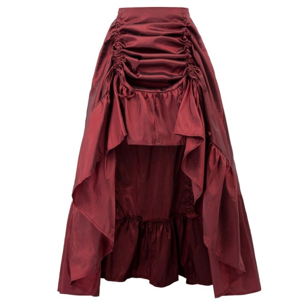 Asymmetrische damesrok met plooien wijnrood M