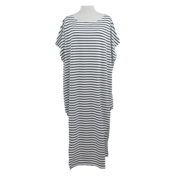 Asymmetrische gestreepte maxi-jurk wit S