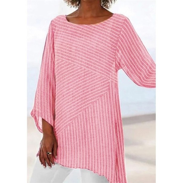 Asymmetrische gestreepte top voor dames roze 4XL