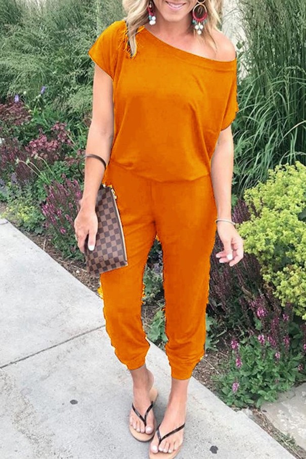 Asymmetrische jumpsuit voor dames oranje L