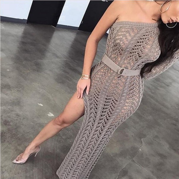 Asymmetrische jurk met split grijs S