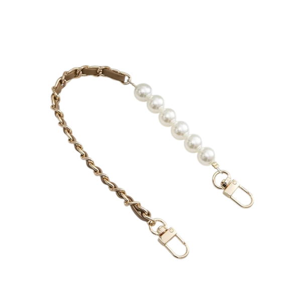 Asymmetrische parel schouderband 35 cm met gevlochten ketting Karabijnsluiting Decoratieve vervangende handgreep Elegante handgreep bruin