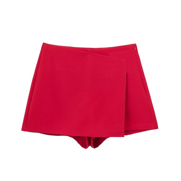 Asymmetrische Shorts für Damen mit hoher Taille und seitlichem Reißverschluss, elegante, einfarbige Vintage-Shorts, stilvolle, lässige Sommer-Shorts rot S