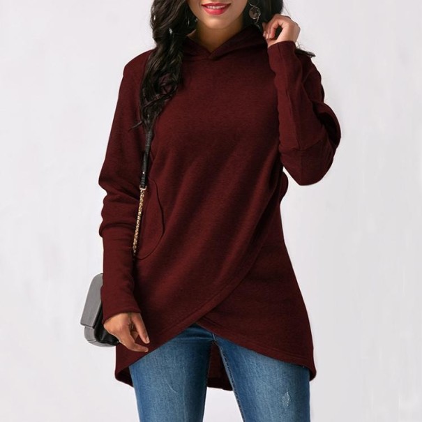 Asymmetrische sweater voor dames wijnrood 3XL
