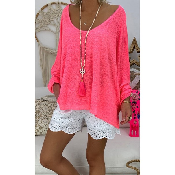 Asymmetrische top voor dames met ronde halslijn donkerroze 3XL