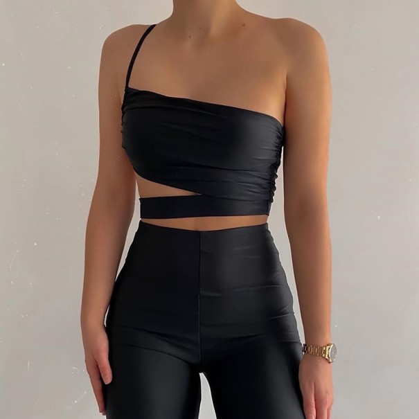 Asymmetrisches Crop-Top für Damen A1094 schwarz XS