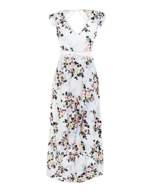 Asymmetrisches Damenkleid mit Blumen J1075 weiß L