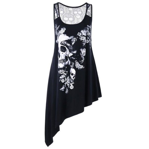 Asymmetrisches Tanktop für Damen mit Totenkopf schwarz 3XL