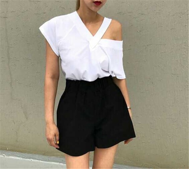 Asymmetrisk crop top för kvinnor B117 vit XL