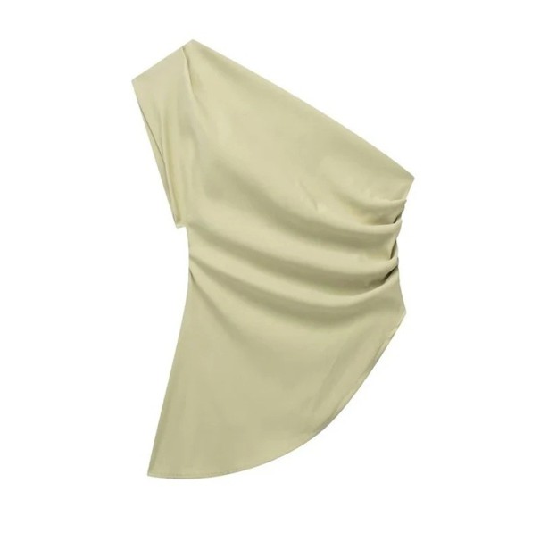 Asymmetrisk dame-T-shirt med én ærme Elegant top til byen Uregelmæssigt snit Moderigtig bluse til aftenen Sexet moderne dametøj grøn XS