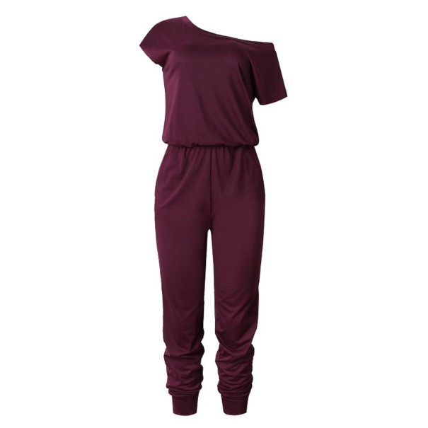 Asymmetrisk jumpsuit för kvinnor vinröd M