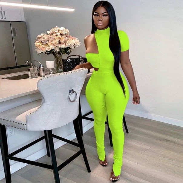 Asymmetrisk off-shoulder jumpsuit för kvinnor neongrön L