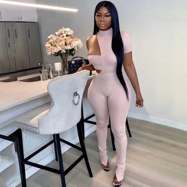 Asymmetrisk off-shoulder jumpsuit för kvinnor rosa S