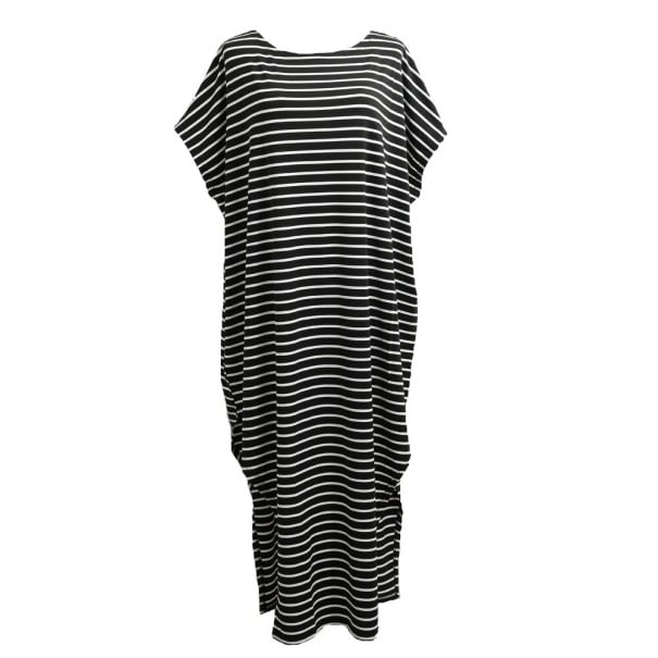 Asymmetrisk stribet maxikjole sort 4XL