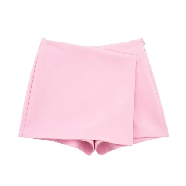 Asymmetriska vintageshorts för kvinnor med hög midja och dragkedja i sidan Eleganta korta shorts i retrosnitt för sommar och fritid rosa M