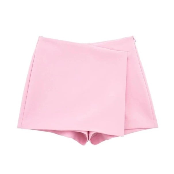 Asymmetriska vintageshorts för kvinnor med hög midja och dragkedja i sidan Eleganta korta shorts i retrosnitt för sommar och fritid rosa M