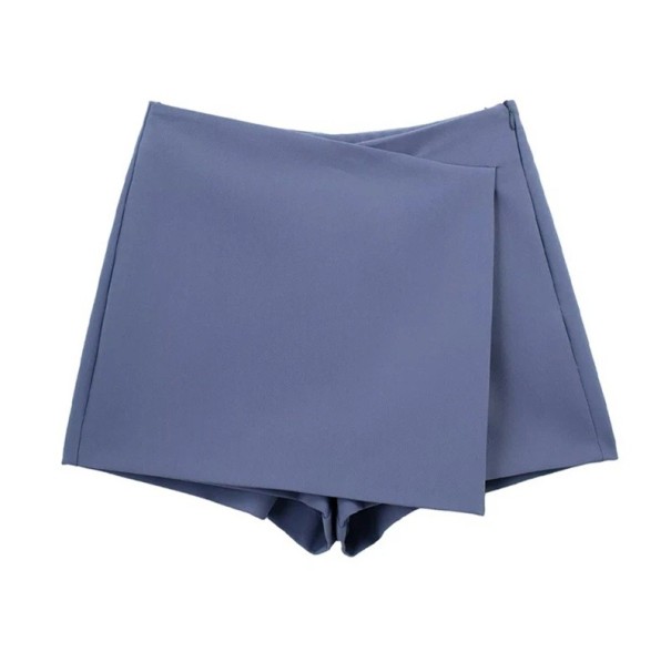 Asymmetriske vintage shorts til kvinder med høj talje og lynlås i siden. Elegante korte shorts i retro-snit til sommer og fritid. blå XS