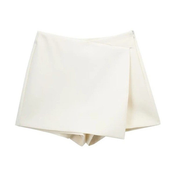 Asymmetriske vintage shorts til kvinder med høj talje og lynlås i siden. Elegante korte shorts i retro-snit til sommer og fritid. hvid S