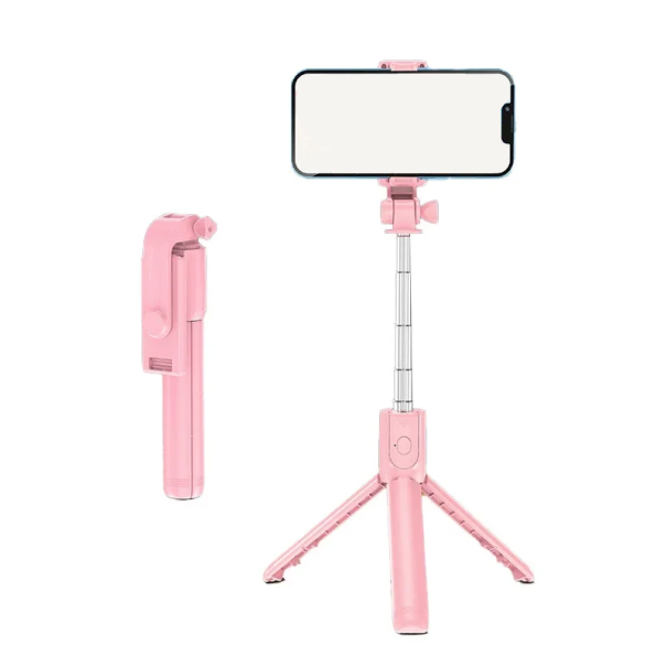 Ασύρματη Bluetooth selfie ράβδος 190–813 mm Μίνι τρίποδο με τηλεχειριστήριο Στήριγμα τηλεφώνου για ταξίδια Ελαφρύ αναδιπλούμενο στήριγμα μονοπόδι ροζ