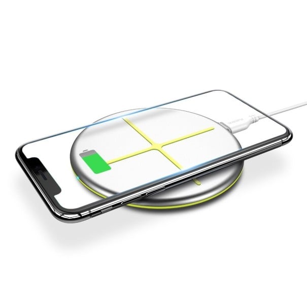 Ασύρματη φόρτιση Qi 5 W για τηλέφωνα με υποστήριξη ασύρματης φόρτισης Λεπτή κυκλική βάση 9,5 x 0,7 cm Θύρα USB-C και καλώδιο στη συσκευασία 1