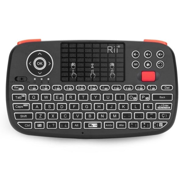 Ασύρματο μίνι πληκτρολόγιο με touchpad και κατεύθυνση χειριστηρίου Σύνδεση Bluetooth και USB δέκτης 2,4 GHz Φωτιζόμενα πλήκτρα Λιθίου μπαταρία 1
