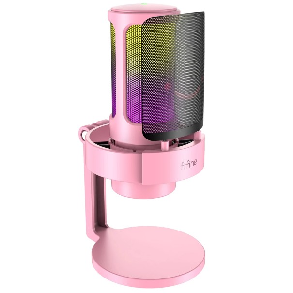 Asztali USB mikrofon PC-hez RGB háttérvilágítással Monitoring Érintéses némítás Fém pop-szűrő Plug and Play kondenzátor mikrofon rózsaszín