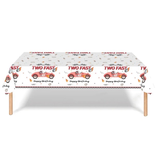 Asztalterítő 137 x 274 cm Two Fast Piros versenyautó Party asztalterítő gyerek születésnapi ünnepséghez verseny dekorációkhoz 1