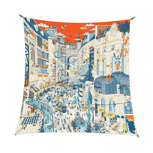 Ateliérový čtvercový šátek Francouzská ulice Dámský módní trend Multifunkční šátek na hlavu krk i tělo Elegantní design oranžová