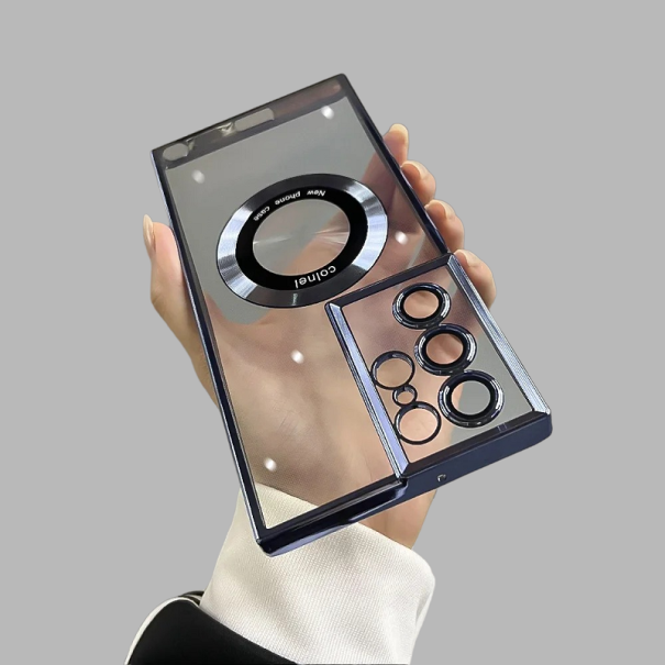 Átlátszó szilikon borítás MagSafe támogatással a Samsung Galaxy S22 Ultra készülékhez kék