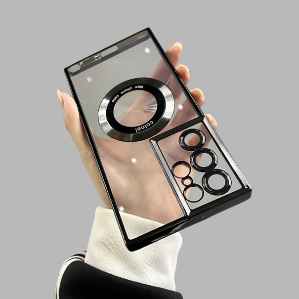 Átlátszó szilikon borítás MagSafe támogatással a Samsung Galaxy S23 készülékhez fekete