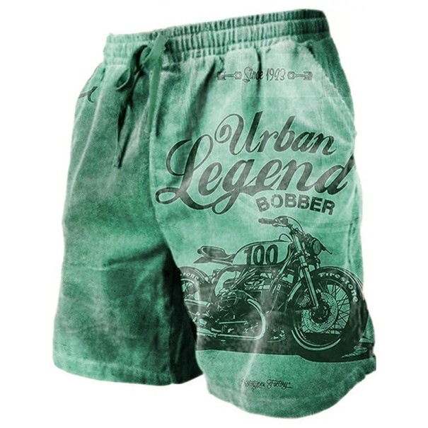 Atmungsaktive Shorts für Herren im Sommer mit Kordelzug, leichtes, bequemes Material, Vintage-Motorrad-Print, stilvolle, lässige Shorts für den Sommer dunkelgrün XXS