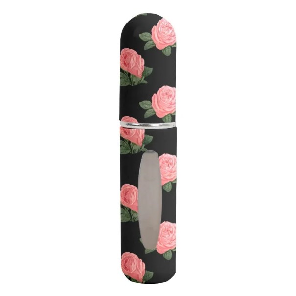 Atomiseur de voyage pour parfums avec spray 5 ml flacon compact rechargeable noir avec motif de roses pour un usage quotidien 1