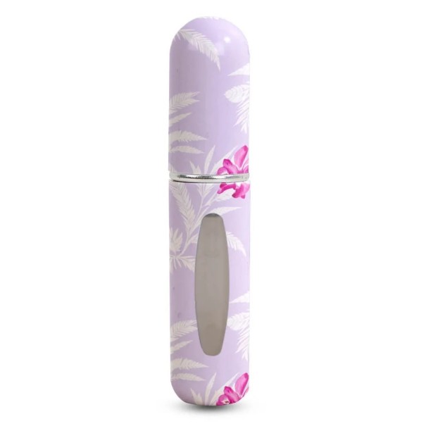 Atomiseur de voyage pour parfums avec vaporisateur 5 ml flacon compact rechargeable avec fenêtre violet à motif floral pour les voyages 1