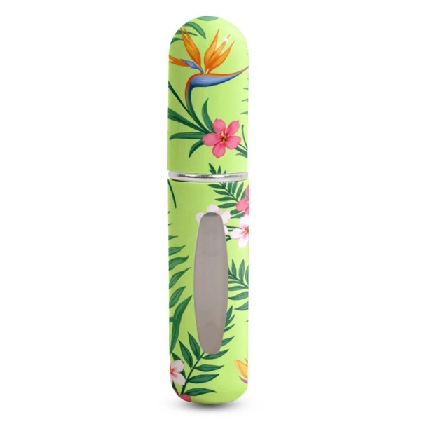 Atomiseur de voyage pour parfums avec vaporisateur 5 ml flacon compact rechargeable vert avec fenêtre motif floral tropical pour sac à main 1